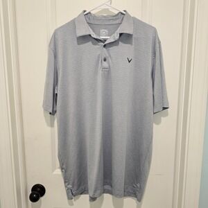 Callaway‎ Opti-Dri Golf Grey & White Striped Short Sleeve Polo, Men's Size L